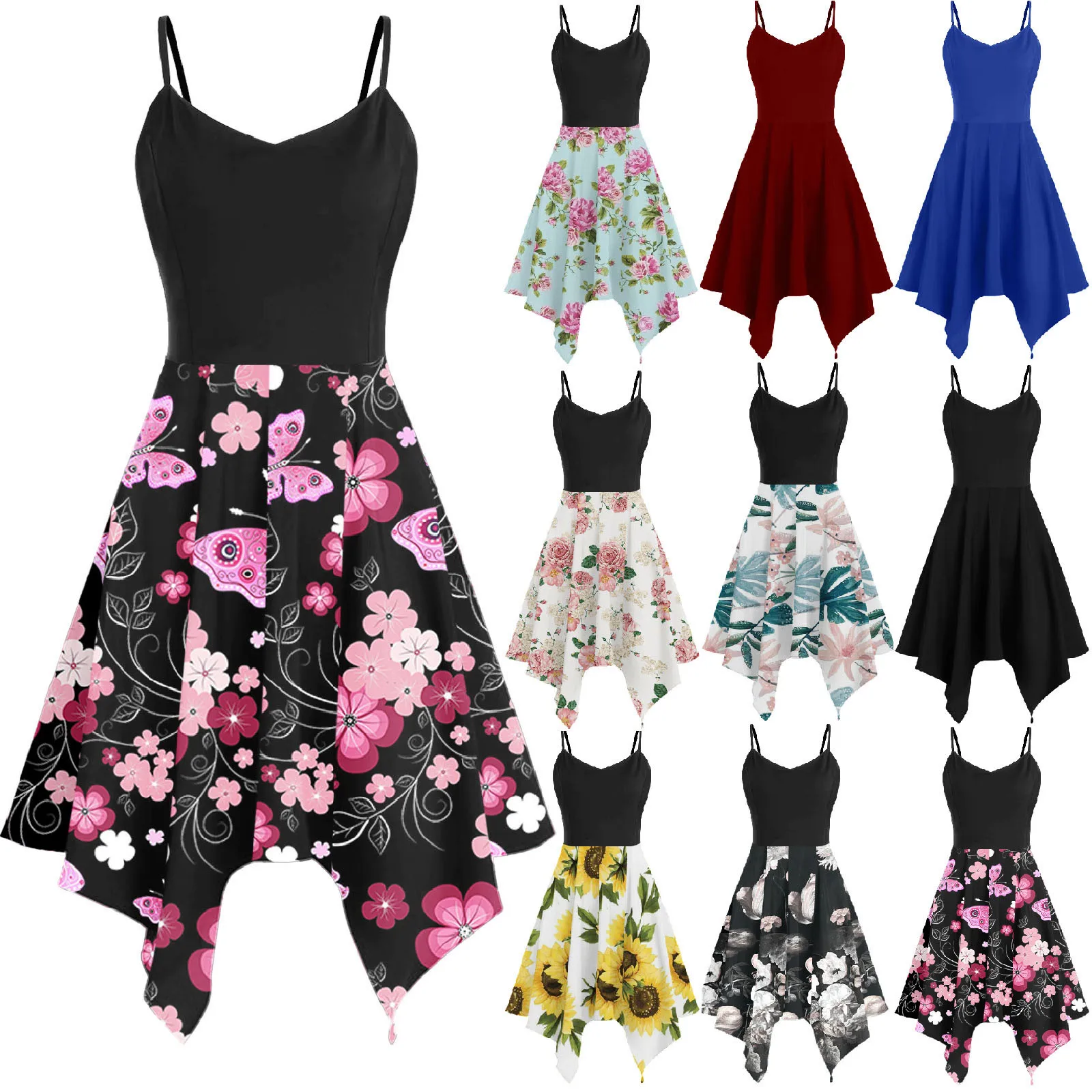 

Sexy Camis Swing Dress for Women Beach Sundress Backless Asymmetric Hem A-Line Mini Dress 2021 Sleeveless Mini Dress