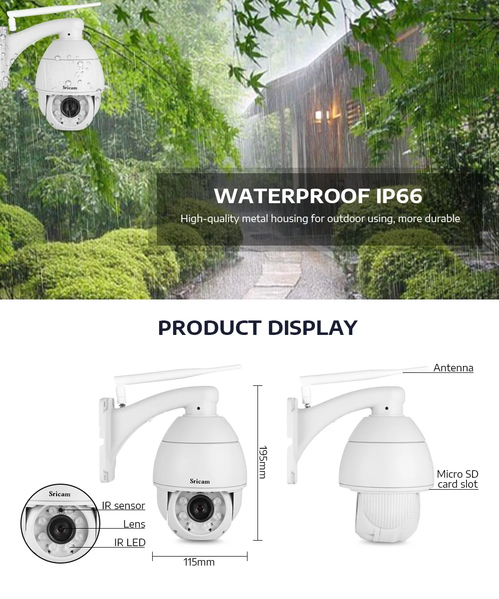 Sricam SP008B 720P Wi-Fi ip-камера беспроводная наружная охранная CCTV удаленный мониторинг и сигнализация Водонепроницаемая камера