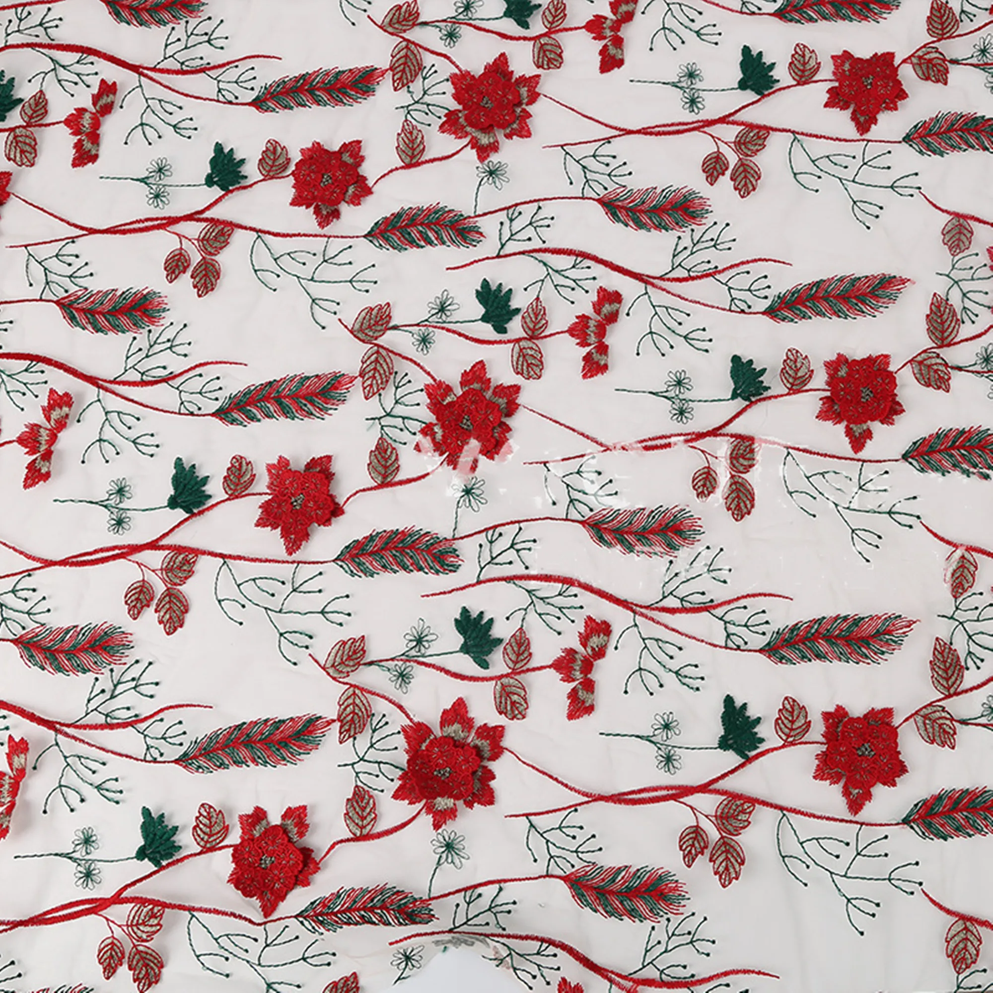 

Двухцветная кружевная ткань, 1 ярд, изысканная красная и зеленая Цветочная вышивка, Свадебное кружево, сетка, кружева, материалы для одежды