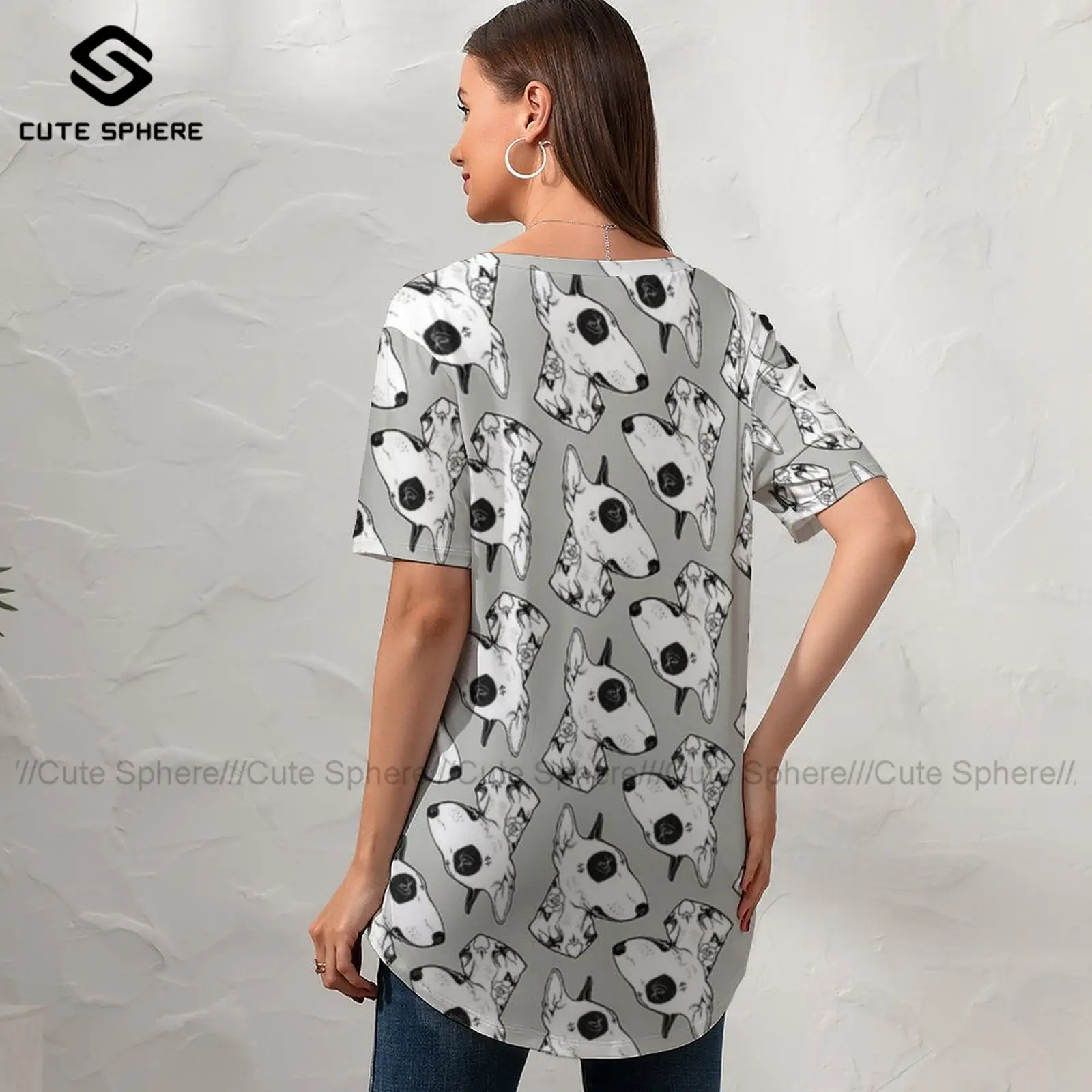 

Dog Tshirt Kawaii Short-Sleeve Woman T Shirt Street Style V Neck Pattern T-Shirt Oversize