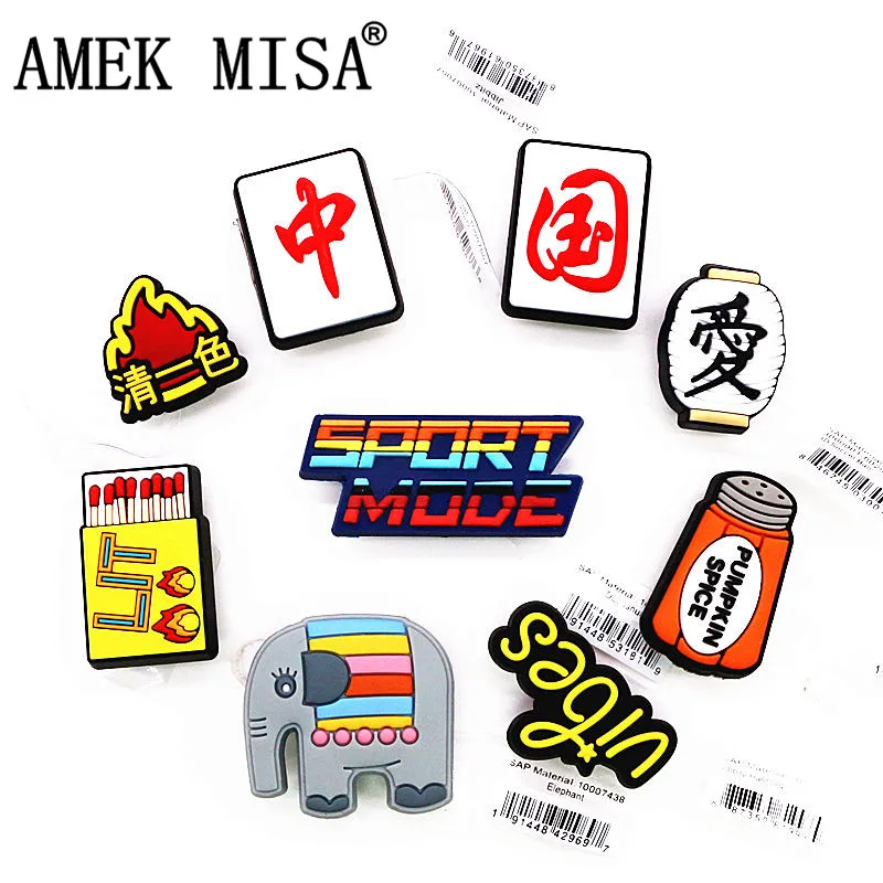 Original 1pcs Shoe Charms Chinese Character Style Cute Elephant Match Shoe Decoration Accessories for Croc jibz Kids Party Gifts