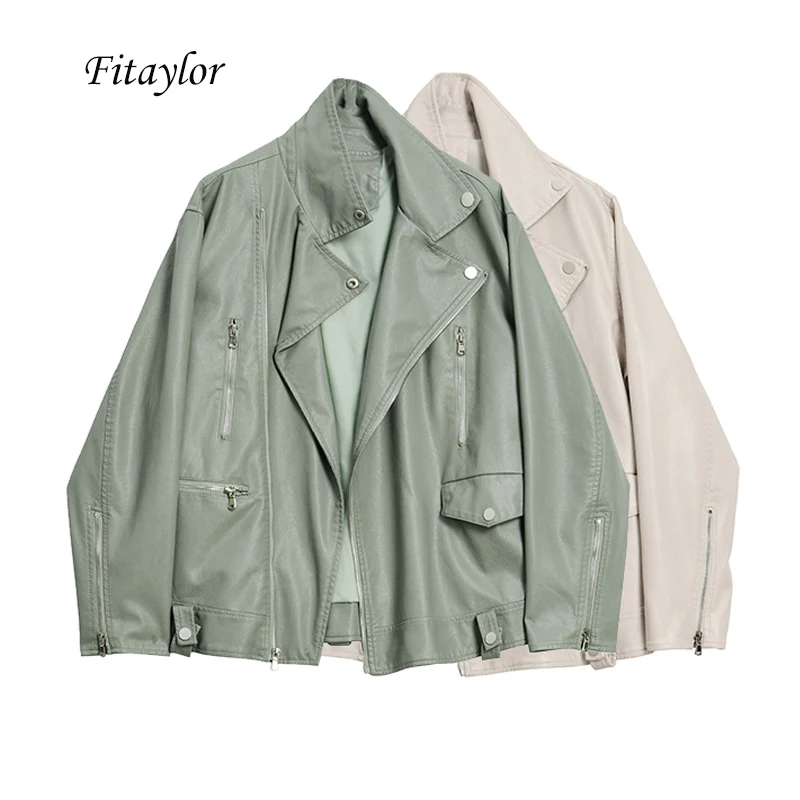 Fitaylor Новая Осенняя из искусственной кожи Куртка Свободная искусственная мягкая