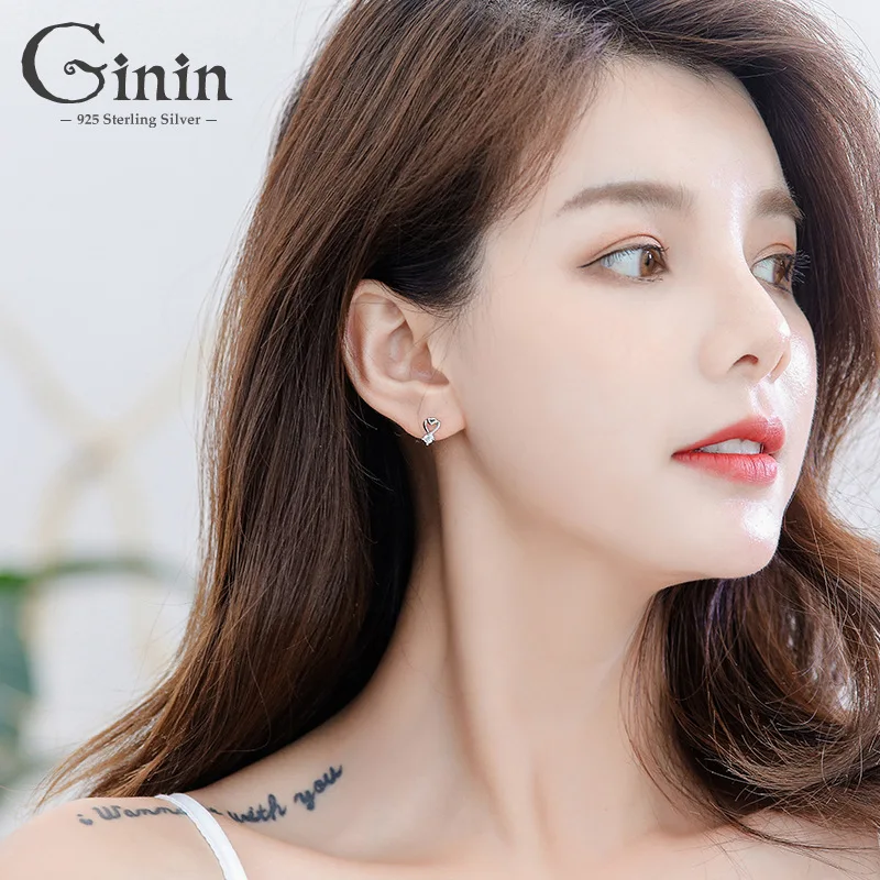 

Ginin 925 Sterling Silver 2020 New Tide Simple Love Heart Shining Zircon Stud Earring For Women Female Engagement Gift Jewelry