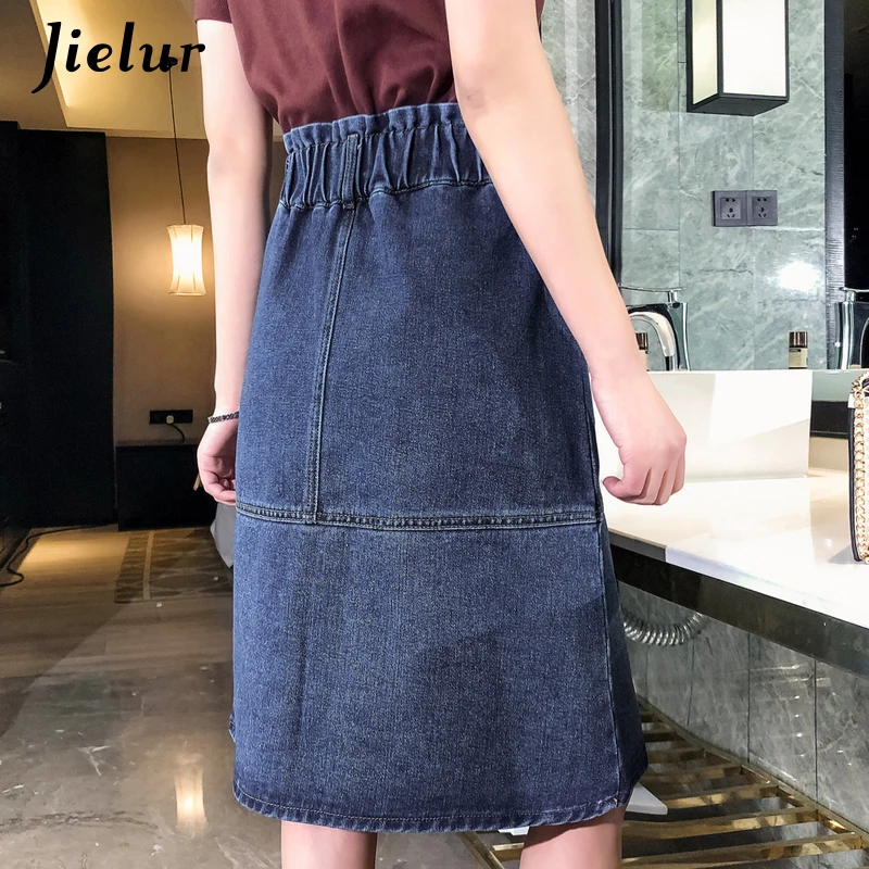 Jielur 2019 Корейская Стильная джинсовая юбка с большим карманом для отдыха большие