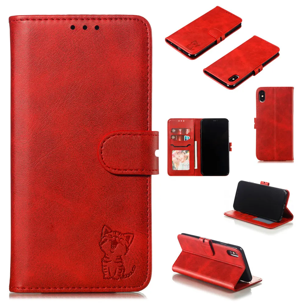Чехол-книжка с текстурой Happy Cat для iPhone 11 Pro X XS MAX XR 6 6S 7 8 Plus, простой кожаный чехол-кошелек