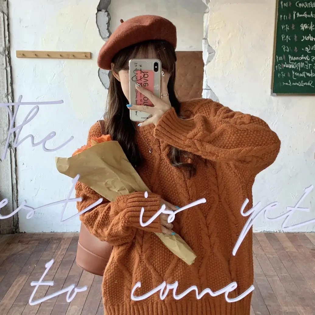 

Make firm offers ~ M gentle wind brim candy color easy lazy thick twist pullovers female