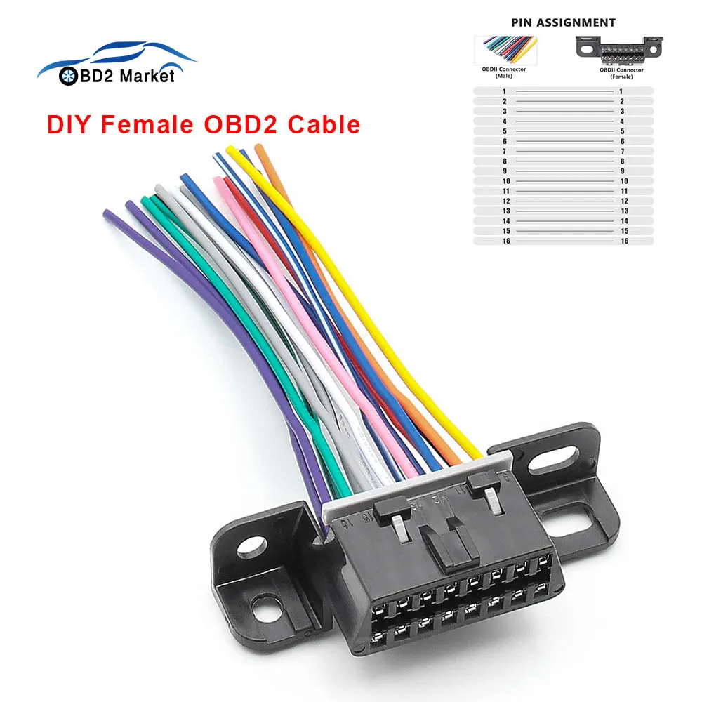 DIY 16pin полный 16Pin женский OBD2 Авто кабель-удлинитель для автомобильной диагностики