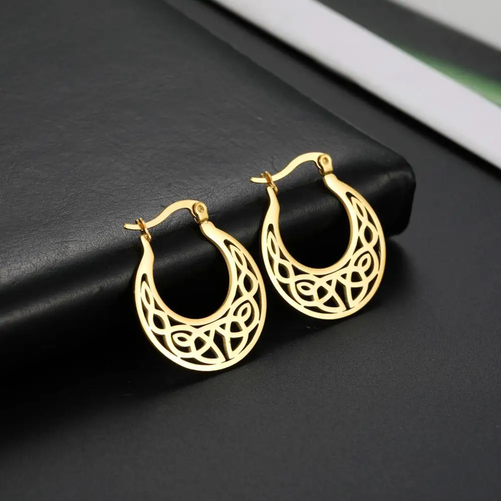 Skyrim Irish Knot Vintage Earrings for Women Girls Stainless Steel Gold Color Round Circle Hoop Earring Fashion Jewelry 2022 | Украшения и