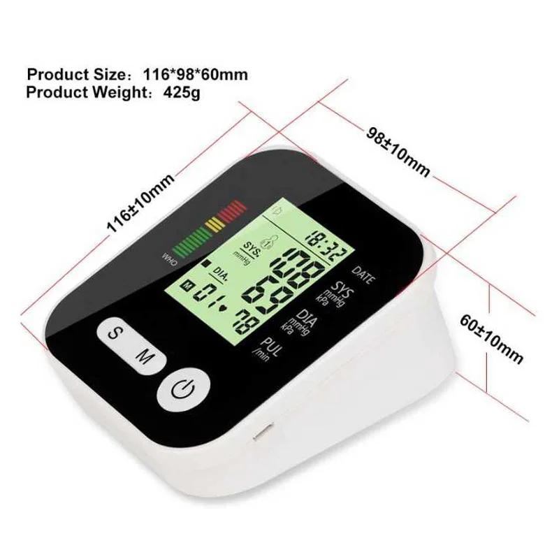 

Automatic Arm Blood Pressure Monitor BP Sphygmomanometer Pressure Gauge Meter Tonometer machine for Measuring Arterial Pressure