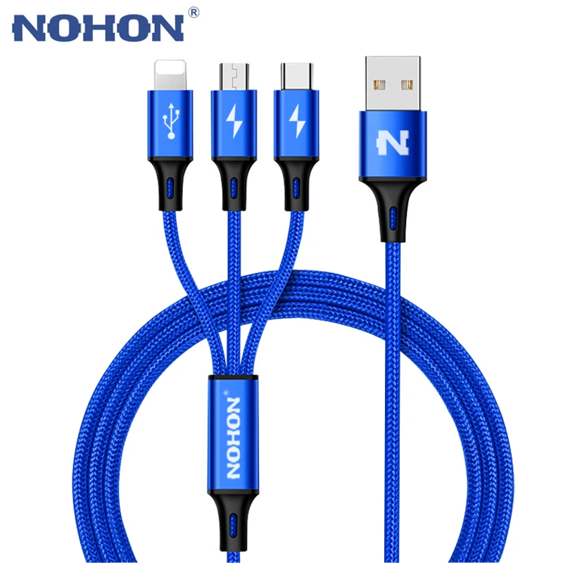 Кабель Micro USB NOHON 3 в 1 8 контактный кабель Type C для iPhone 11 Xr X 7 6 6S Plus iOS 10 9 Samsung Nokia usb