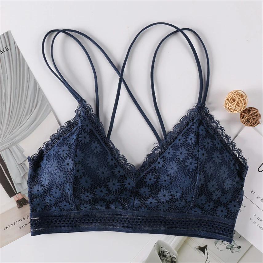 

Push Up Bra Bralette Women Sexy Lace Solid Seamless Cross Straps Underwear Lingerie Padded Bralette Female Intimates