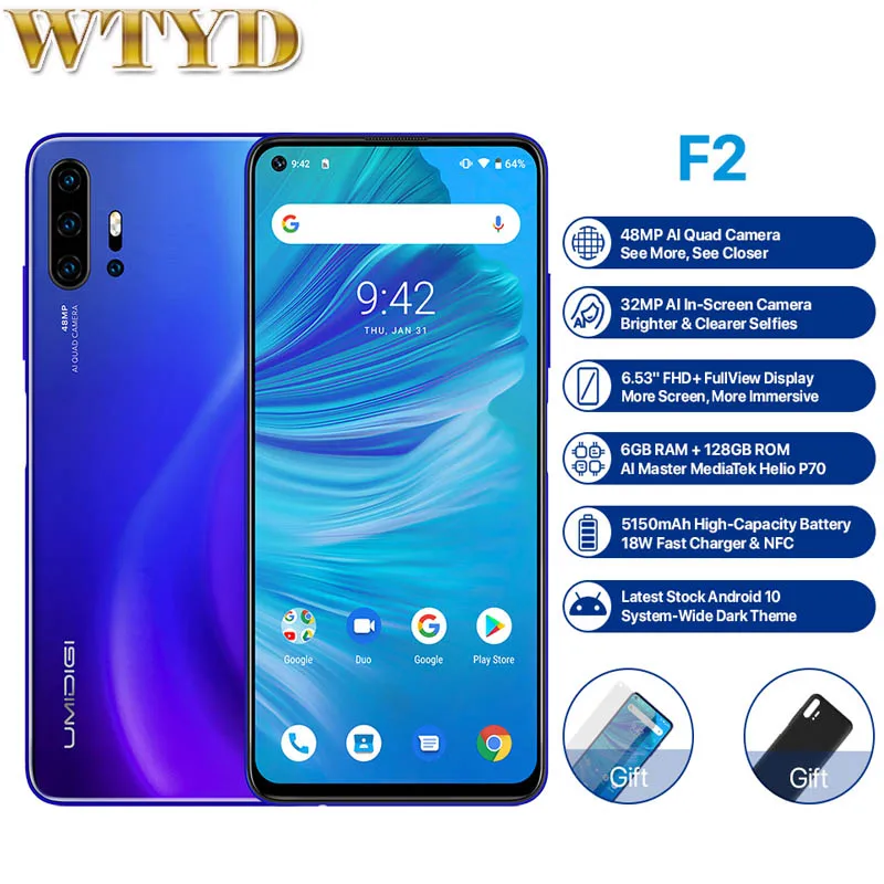 Глобальная версия смартфона UMIDIGI F2 Android 10 4G мобильный телефон 48 мегапиксельная AI