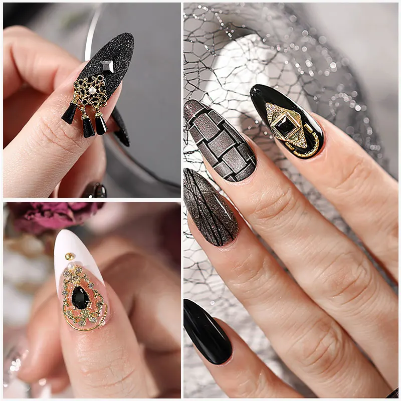 

2pc Top Quality Luxury Black Zircon Crystal Rhinestones ForPendant Access Alloy Gold Art Decorations Fashion Jewelry Ornaments