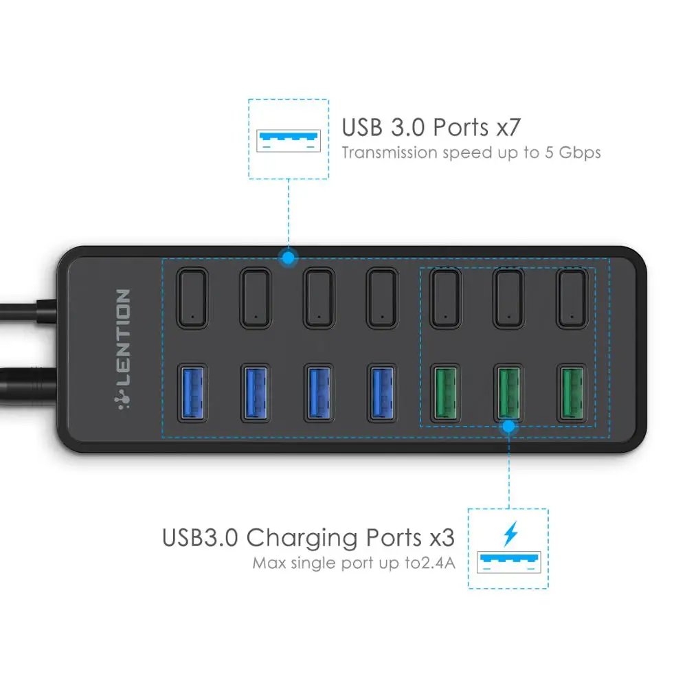 USB-концентратор с питанием 7-портовый 3.0 4-портовым USB-концентратором +3 USB-порт
