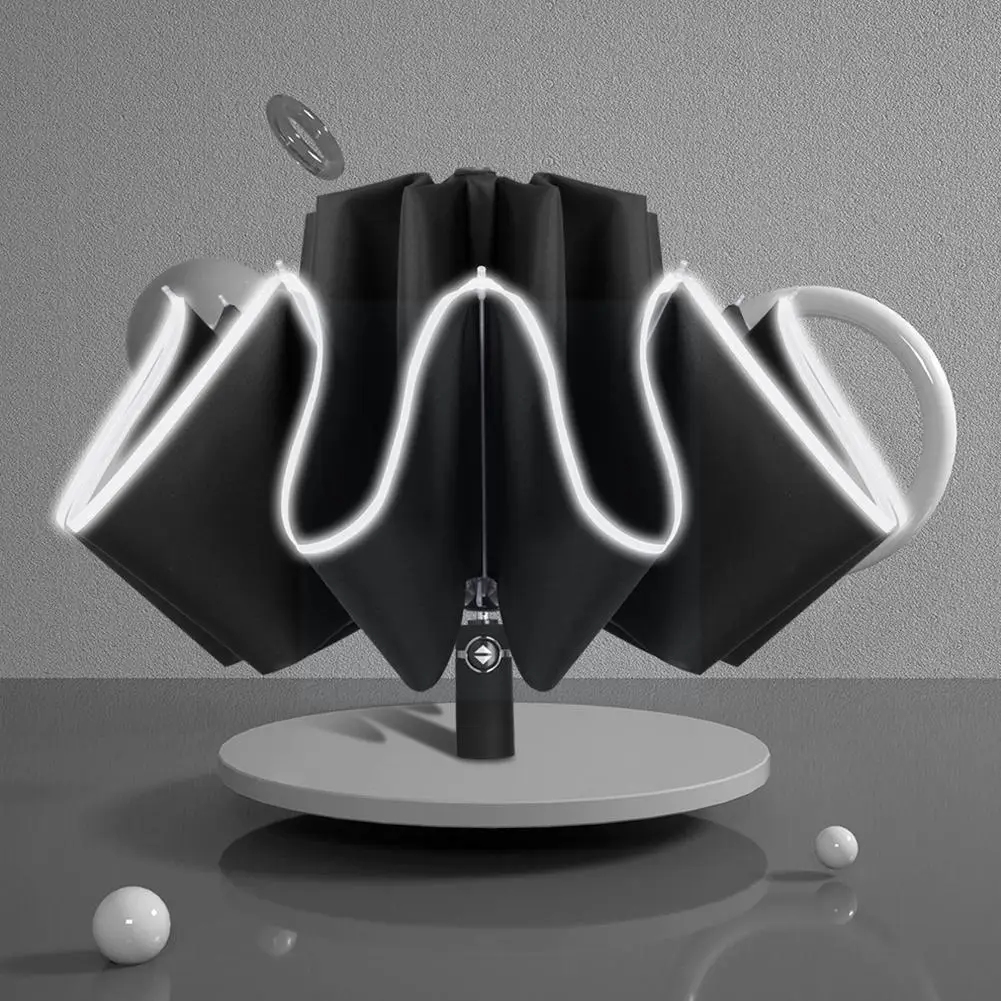 

Reflective Automatic Ten-bone -fold Reflective Umbrella For Men Women Windproof Reverse Automatic Umbrella Business Umbr Z2y0