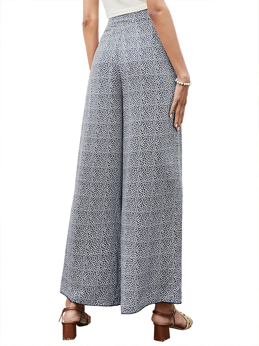 

2021 summer new wide leg trumpet casual pants women's navy blue