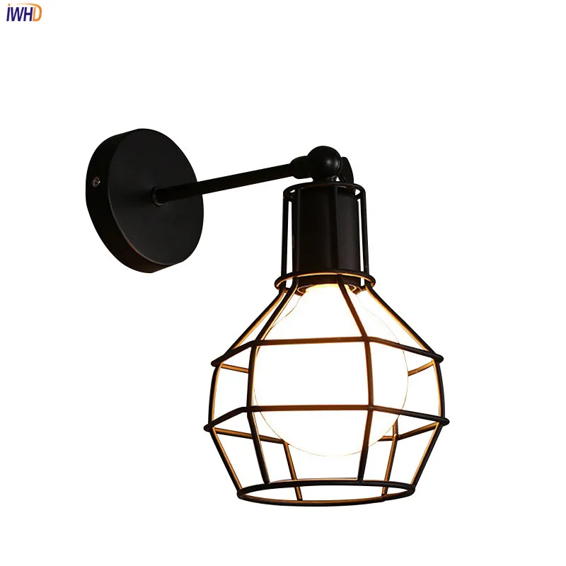 Retro Loft Style LED Wall Lights Iron Cage Industrial Vintage Fixture Sconce Adjustable Wall Lamp For Bedroom Living Room Cafe