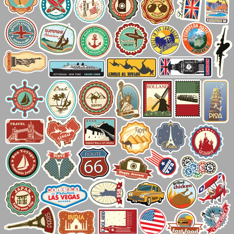 

100pcs Classic World Traveling Landscape Stickers Graffiti Waterproof Decal DIY Suitcase Laptop Luggage Wall Decor Joy Sticker