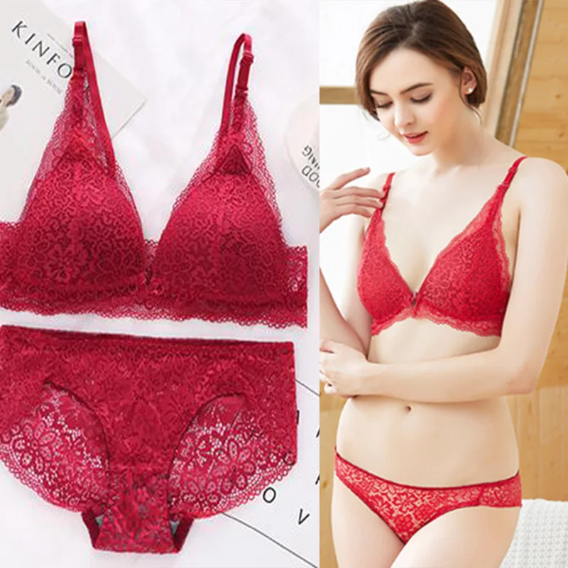 Сексуальный бюстгальтер с открытой спиной + трусики комплект кружевной передней