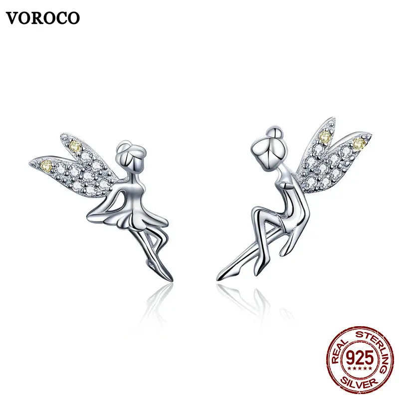 VOROCO 100% Настоящее серебро 925 пробы Серьги гвоздики Фея изысканные маленькие