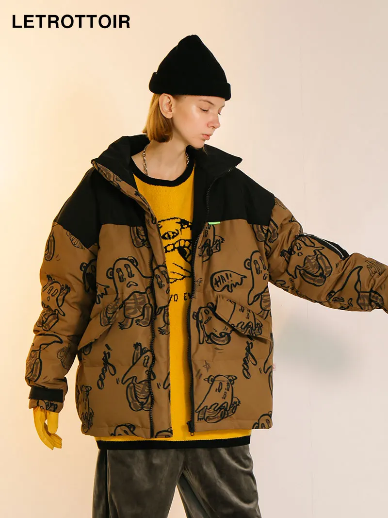 National Fashion Thickened Coat for Men and Women Couple Winter Tide Bear Full Print down Jacket coat men
