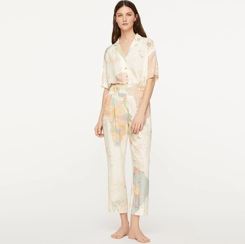 Женская Повседневная Пижама с принтом карты свободная рубашка коротким рукавом