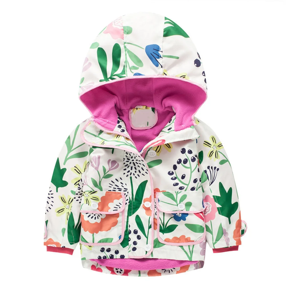 Новые осенне зимние топы с капюшоном и принтом для маленьких девочек пальто на