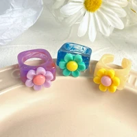 simple creative resin flower shape rings jewelry accessories