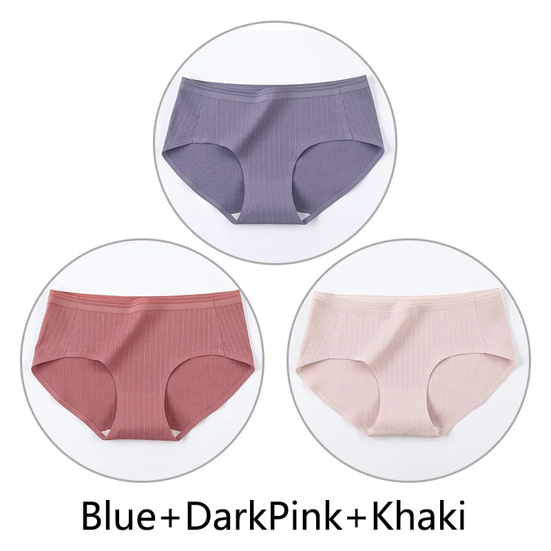 Blue DarkPink Khaki 3 шт. нитки жаккардовые процесс дышащие трусики женские сексуальные хлопковые шорты Бесшовные мягкое нижнее белье m-xl девушки нижнее белье - Цвет: Blue DarkPink Khaki