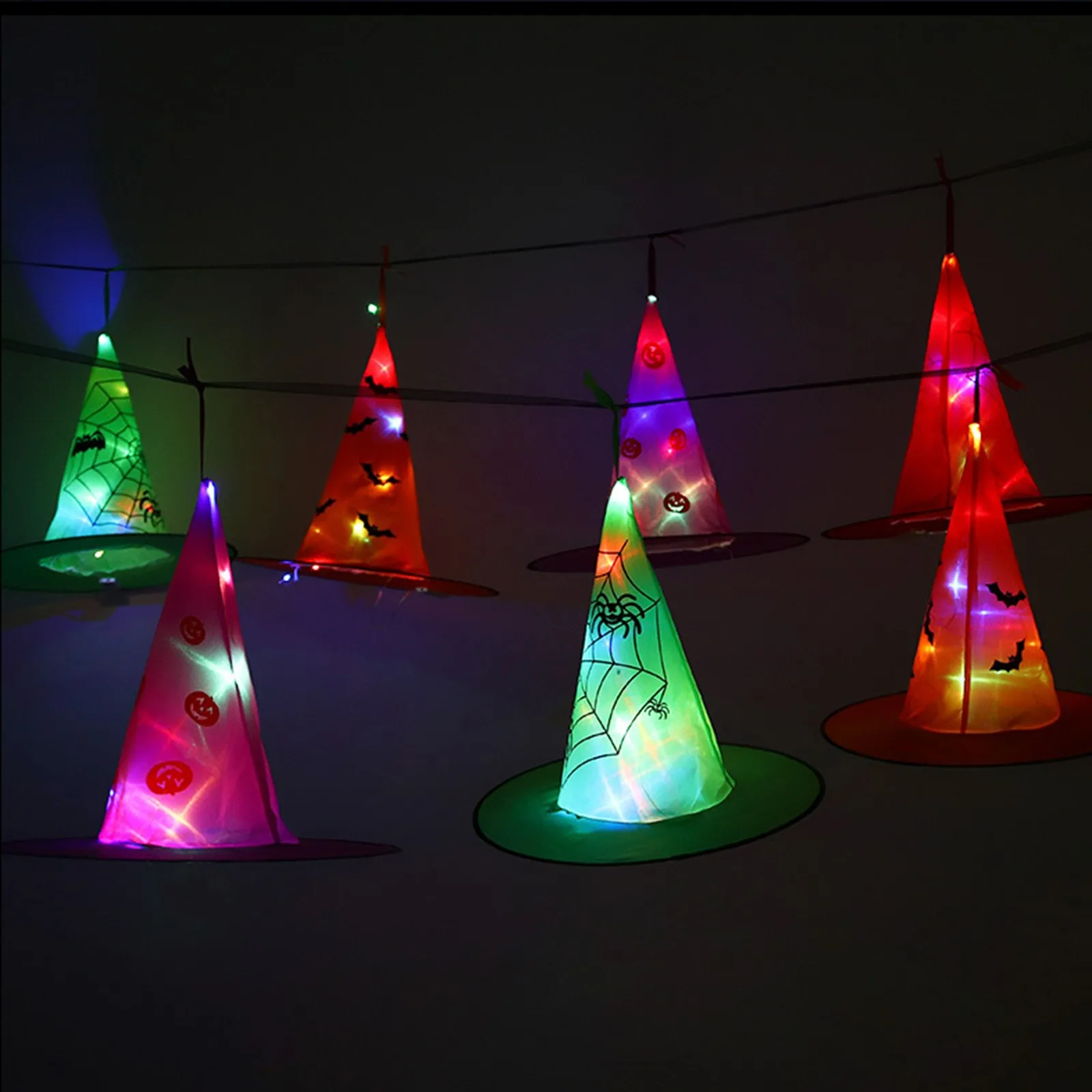 

Светящаяся шапка в виде тыквы и ведьмы на Хэллоуин из четырех частей + медная проволока шапка с узором летучая мышь цветной легкий костюм на ...