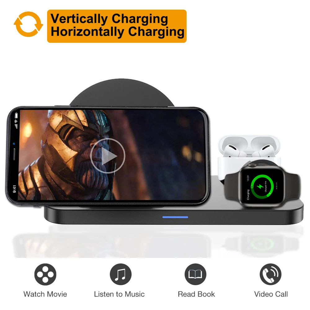 Беспроводное зарядное устройство 3 в 1 15 Вт для iPhone 11/11Pro/X/XS Apple Watch Series 5 4 Airpods