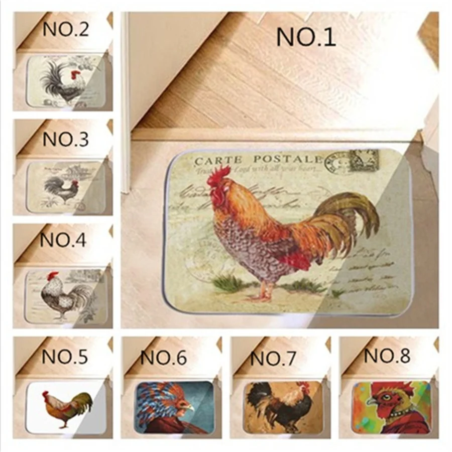

24"X16" Fashion Rooster Water-absorb Floor Bath Mat Toilet Room Memory Foam Coral Anti-slip Personalized Doormat