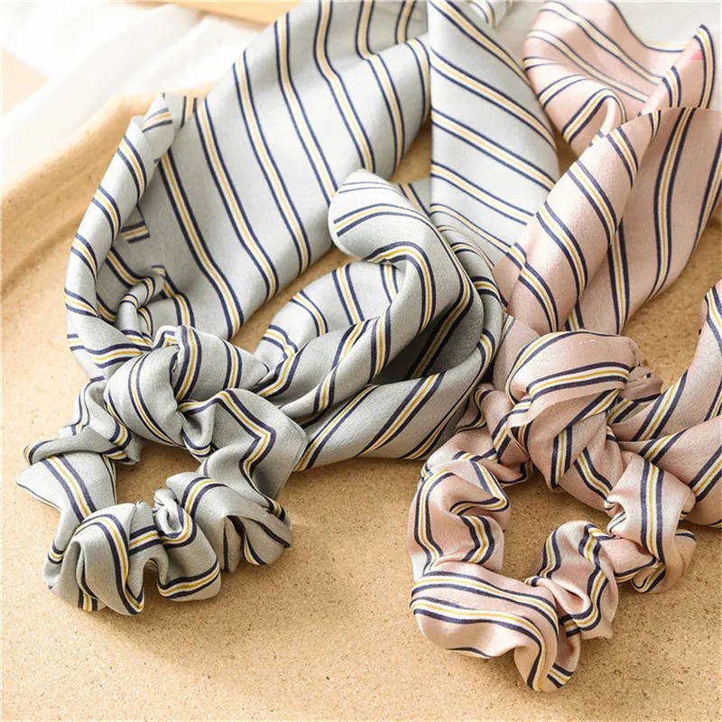 Полосатые атласные резинки с бантом шарф для волос шелковые женщин и девочек