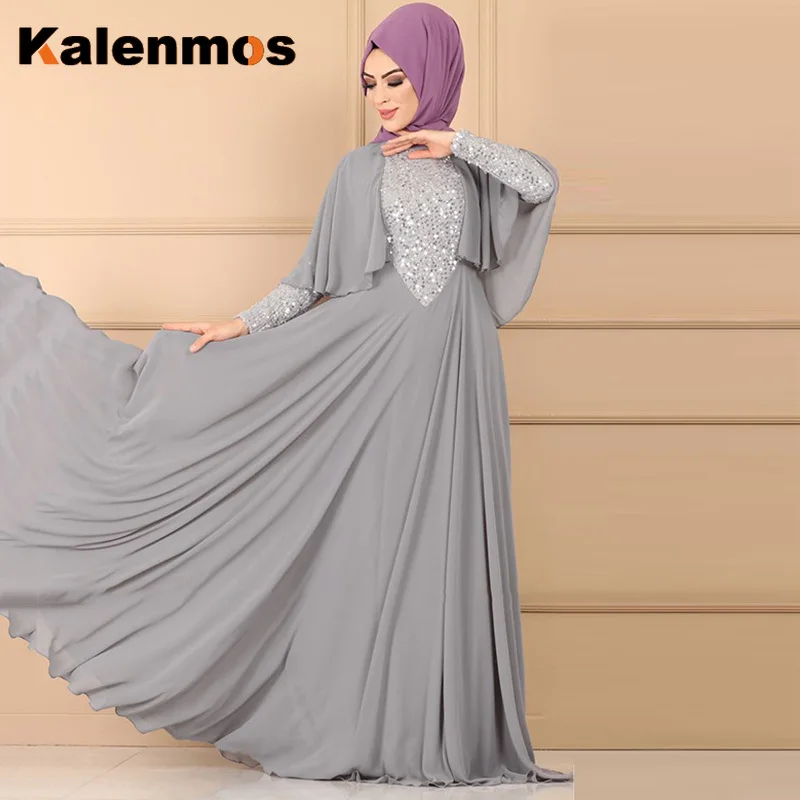 Женское шифоновое платье KALENMOS размера плюс мусульманское с длинным рукавом и