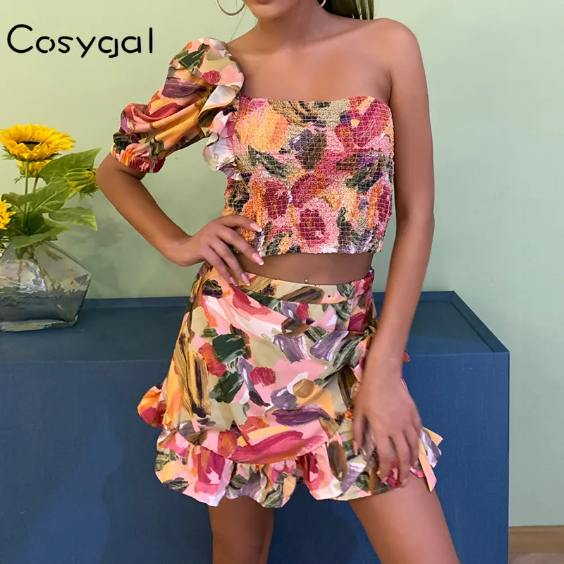 COSYGAL на одно плечо с цветочным принтом сексуальная женская одежда пышными