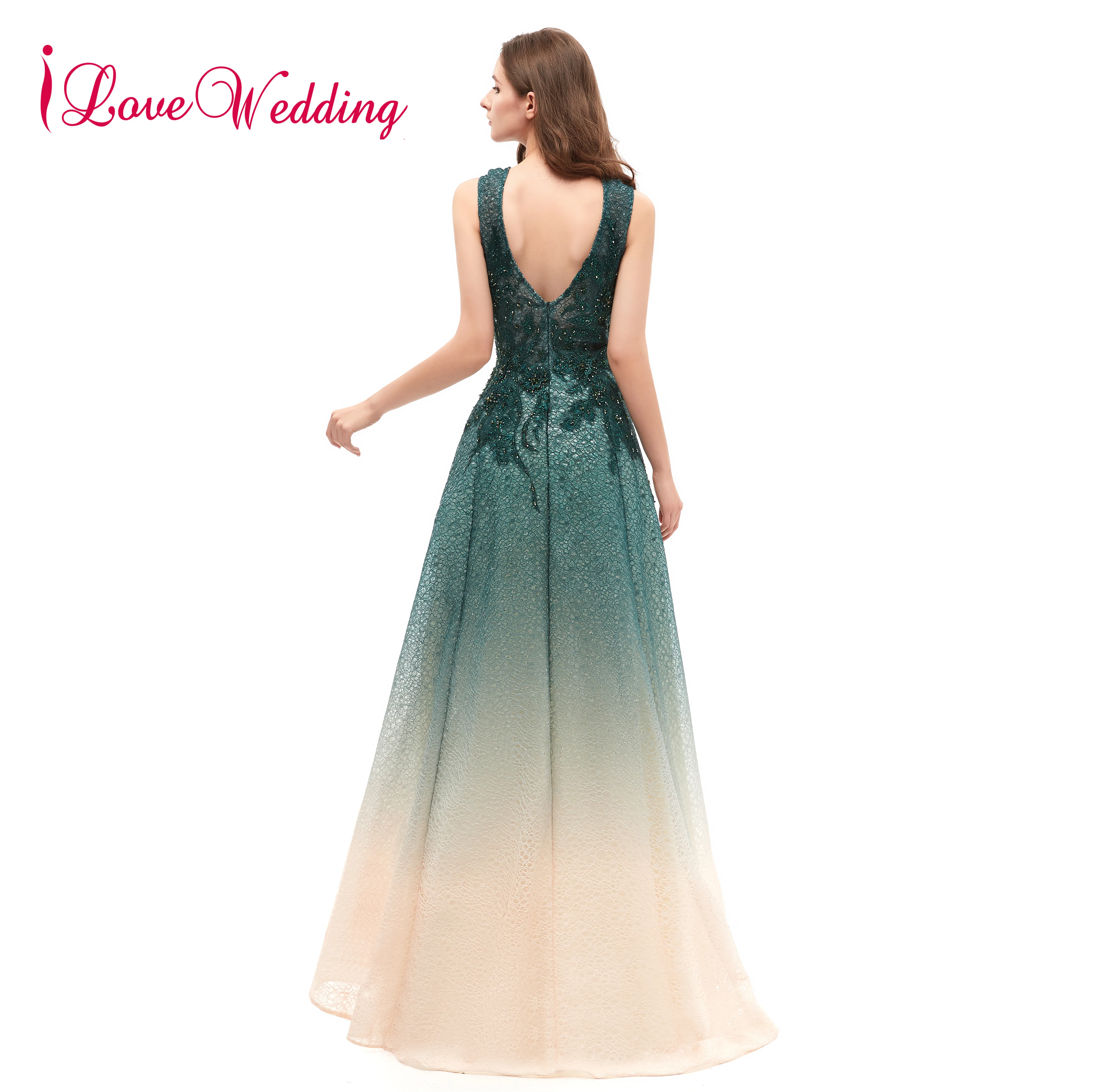 

New Fashion Evening Dress Sexy V Neck Formal Gown Purple Lace Robe de soiree A Line Open Back Sexy Evening Party Gown