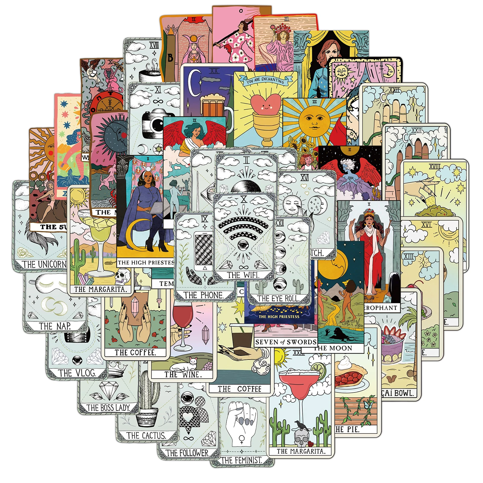 

50PCS Tarot Card Fortune-telling Doodle Sticker Collection For Luggage Laptop Skateboard Pegatinas Toy Decals Stickers
