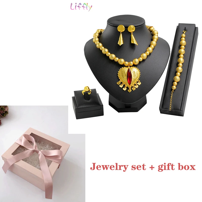 set 2 and box Модный комплект украшений в африканском стиле, длинное ожерелье с кристаллами для женщин, серьги, горячая распродажа, свадебный браслет, золотые ювелирные наборы - Окраска металла: set 2 and box