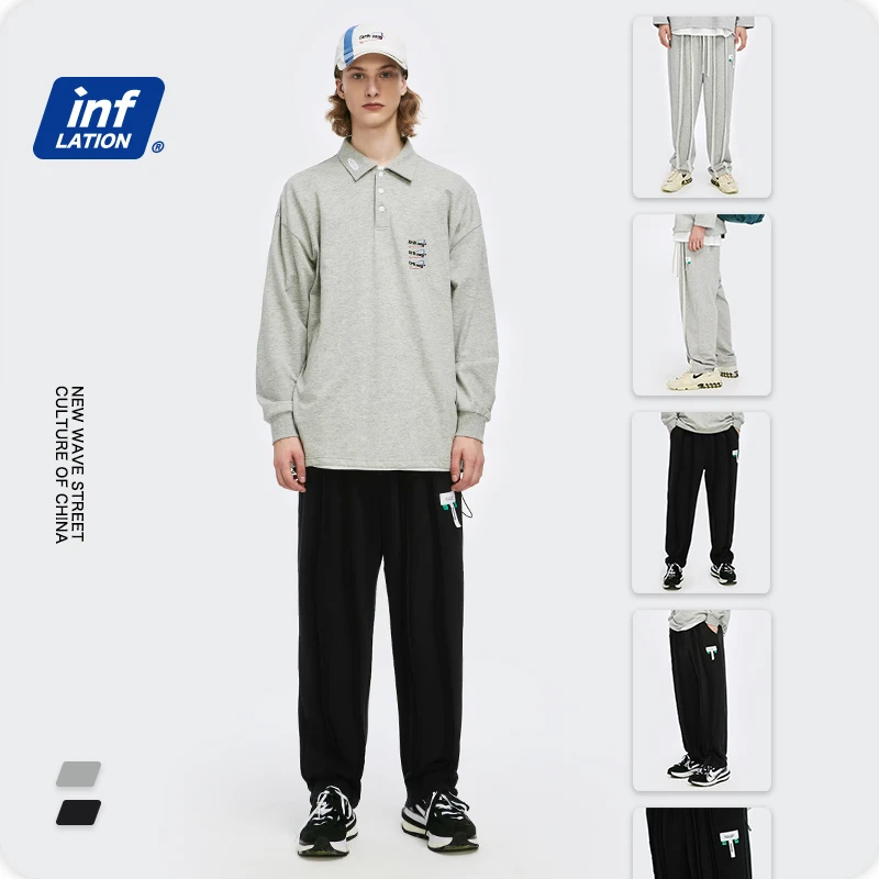 

INFLATION Men Loose Fit Knitted Sweatpant In Black 2020 FW Elastic Waist Running Sweatpant Men Hip Hop Outdoor Trousers 3226W20