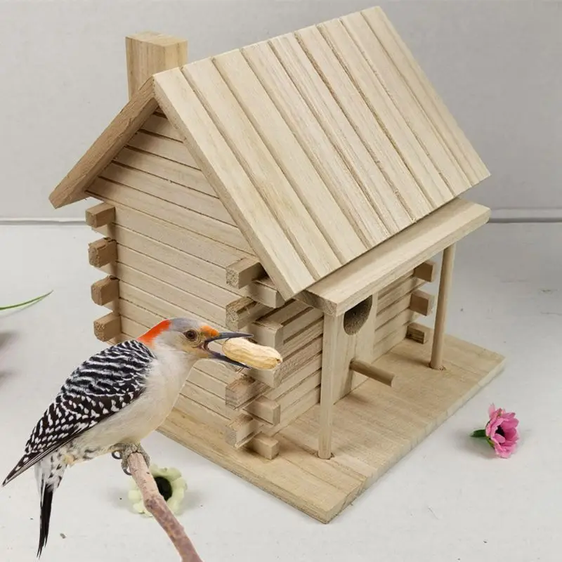 

Wooden Bird House Warm Bird Breeding Box Outdoor Nest Hut Pet Toy