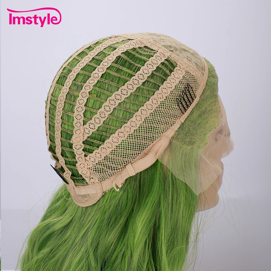 

Imstyle Green Wig Wavy Synthetic Lace Front Wig For Women Heat Resistant Fiber Glueless Lace Long Hair Party Wigs