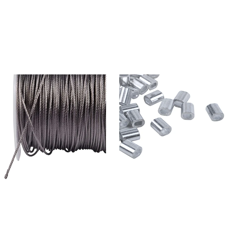 100 шт. 1 мм стальной трос алюминиевые наконечники серебристые и подъемный