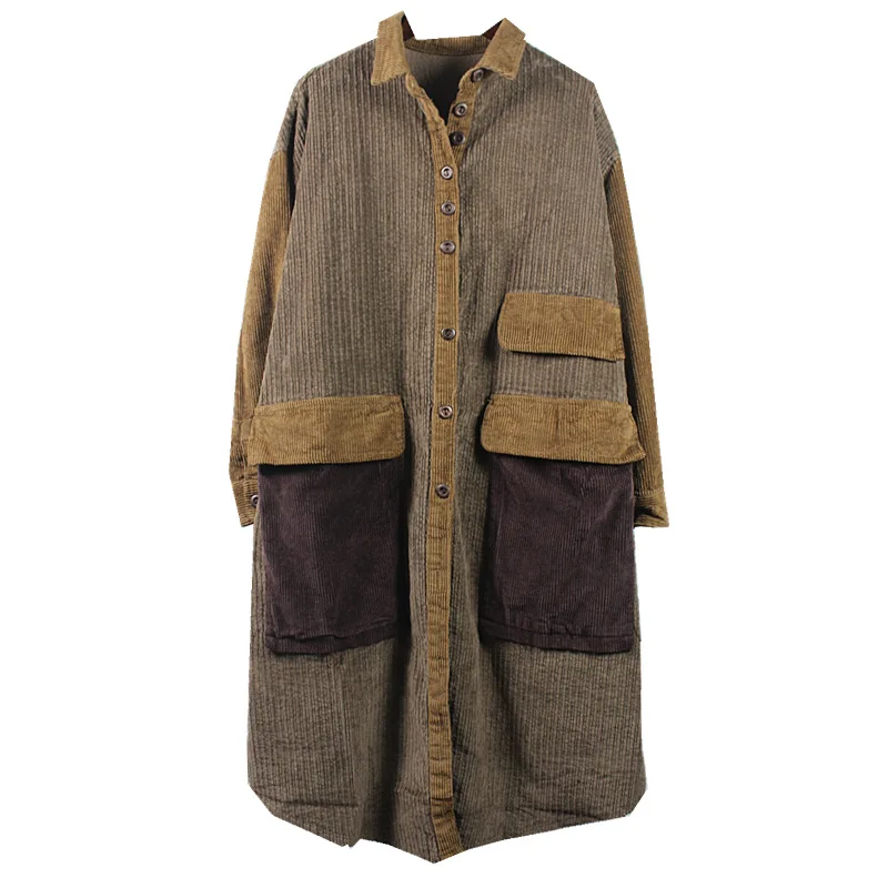 

Fall Winter 2020 New Corduroy Windbreaker Loose Plus Size Retro Casual Full Long Women Coats