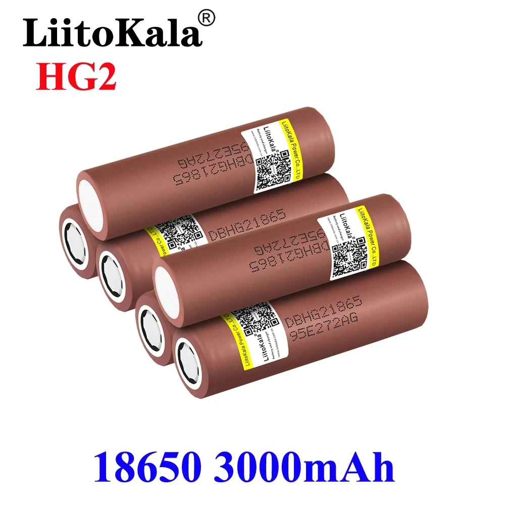 

Аккумуляторы LiitoKala для электронных сигарет HG2, 18650, 18650, 3000 мАч, 30 А