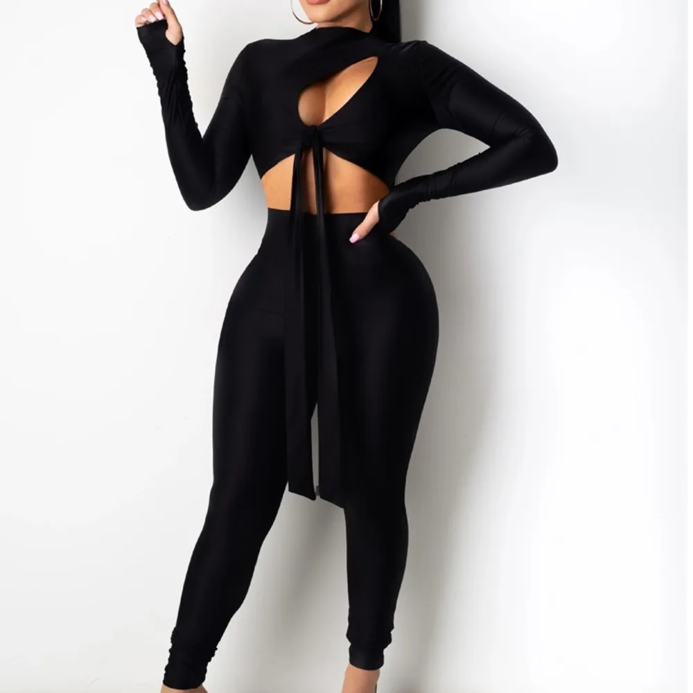 

Падение галстук-бабочка с поясом комплект из двух предметов Для женщин грудь вырезами Вечерние комплект со штанами облегающий Клубные наря...