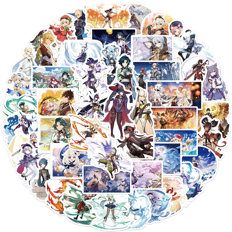 

10/30/50pcs/Set Genshin Impact Hot Game Cartoon Stickers For Furniture Desk Car Trunk Computer Decal TV Guitar Motorcycle Helmet