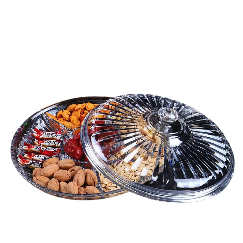 

Transparent Acrylic Plate Fruit Basin Dry Candy Dish Sugar Snack Nut Peanut Food Storage Can Box with Cover Plastic Trinket Tray