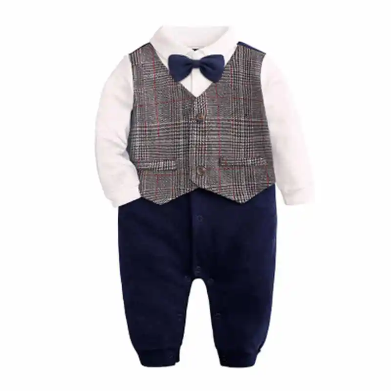 Baby boy clothes full sleeve knitted cotton Kids clothing romper for gentleman jumpsuit 3-24M baby bodysuit rompers | Детская одежда и