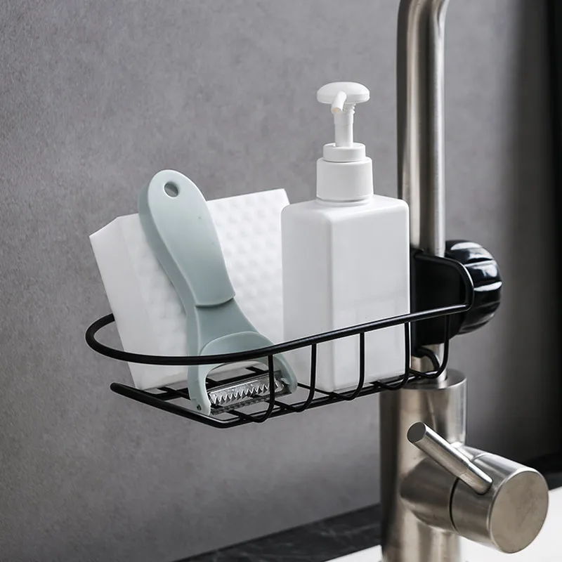 

Stainless Steel Faucet Storage Rack, Non Perforated Adjustable Dishcloth Sponge Drainage Rack, Kitchen Bathroom Soap Drain Rack