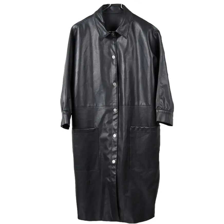 

2018 Autumn fashion new women PU stitching jacket trench loose was thin single breasted casual windbreaker female outwear L1178